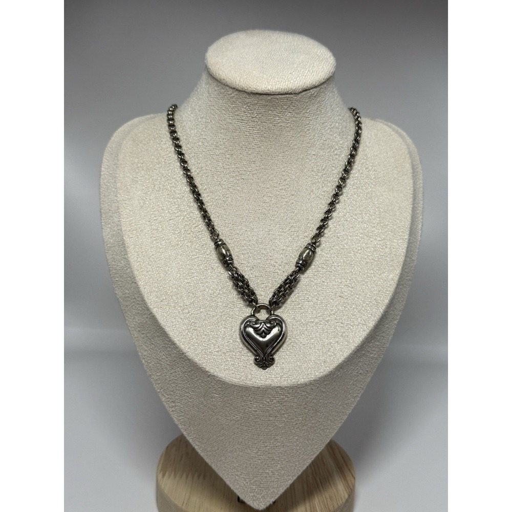 Vintage Brighton Blaire Heart Chain Pendant Necklace Silver Tone Adjustable - Picture 2 of 10